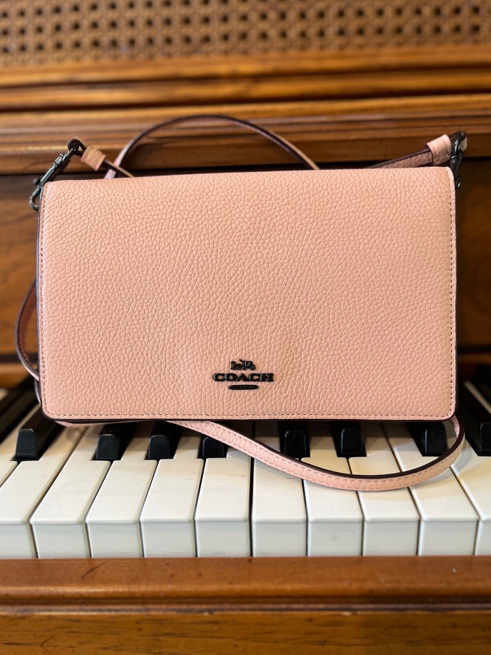 Coach Hayden Foldover Crossbody bag Peach Pebbled Leather Gunmetal Hardware EUC